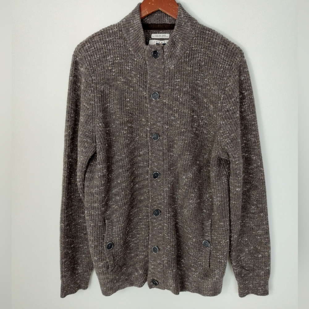 Joseph Abboud Cardigan Sweater Mens Large Full Zip Button Elbow Patch Wool Blend